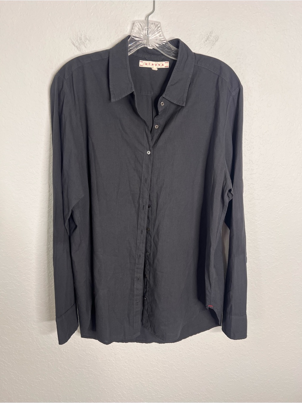 Xirena Beau Button Shirt Medium Black 100% Cotton Long Sleeve Lightweight Top